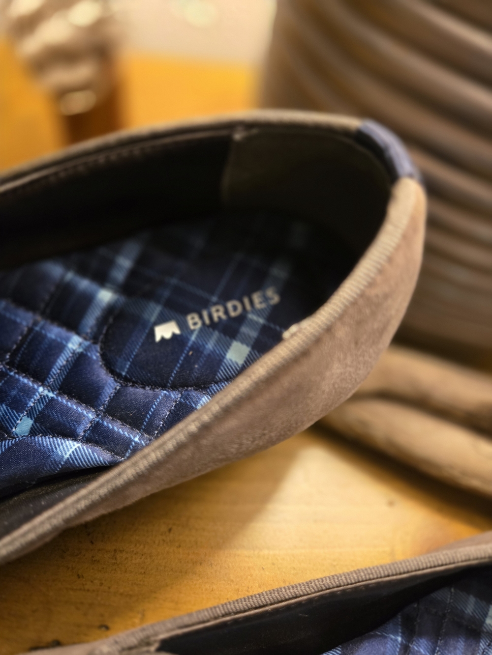 Birdies  Suede Slip-Ons with Blue Plaid Insole - Picture 10 of 12